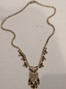 Vintage 1950s Amber Rhinestone Waterfall Necklace - Mid Century Cocktail Jewelry